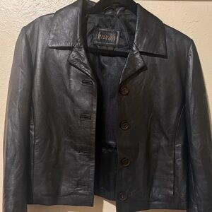 Michael Lawrence Women's Black Leather Button Jacket